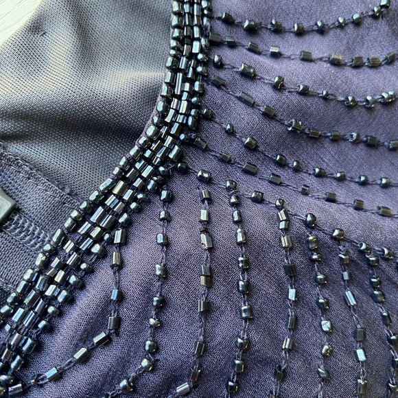 Pisarro Nights NWT Beaded Cap Sleeve Cocktail Dress Slate Purple Lined Size 2 - Picture 5 of 16